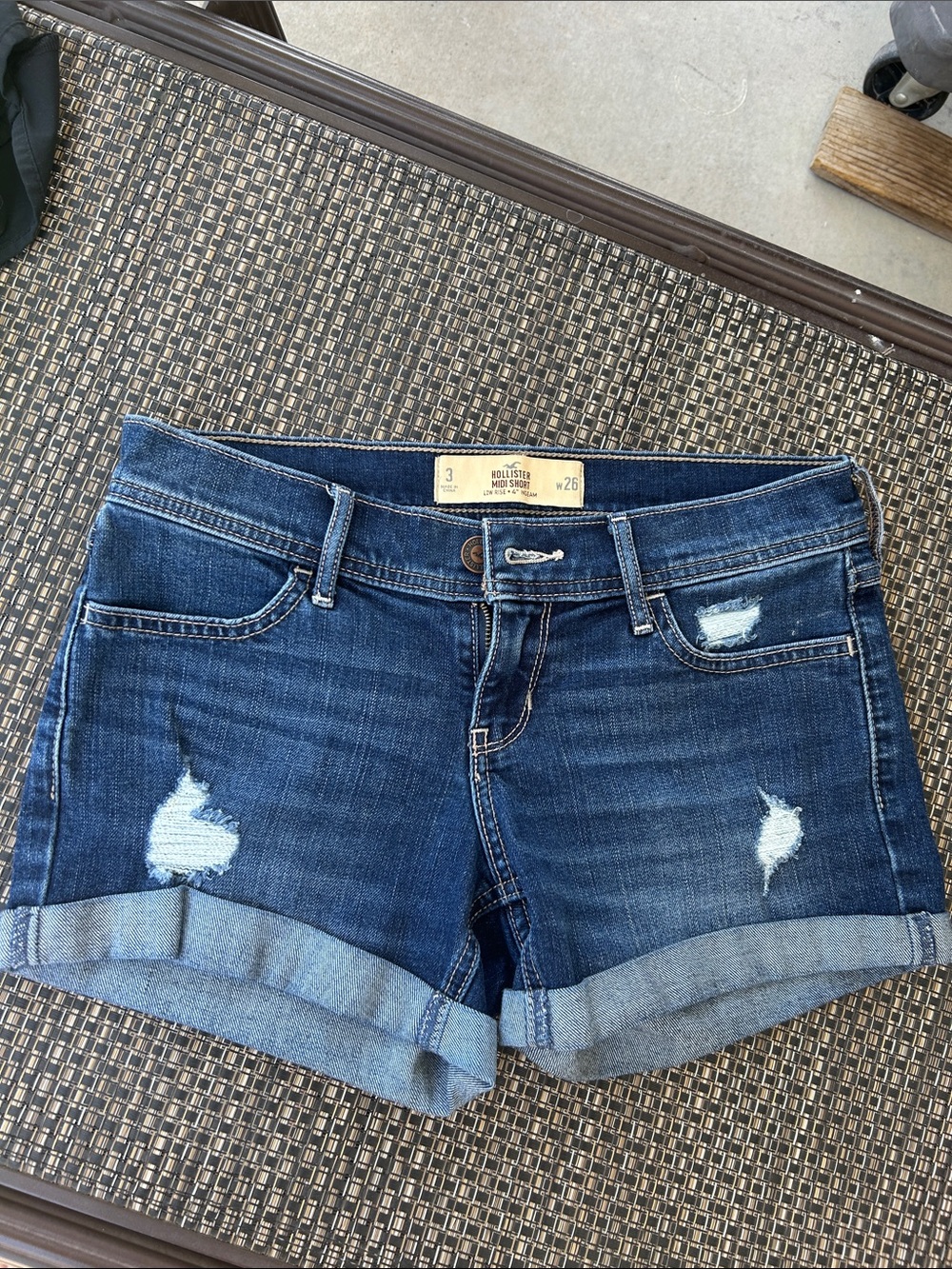 Hollister Women's Dark Blue Distressed Rolled-Cuff Denim Shorts